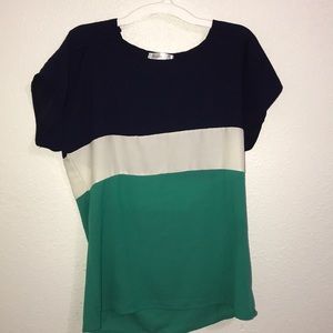 blue white and turquoise top